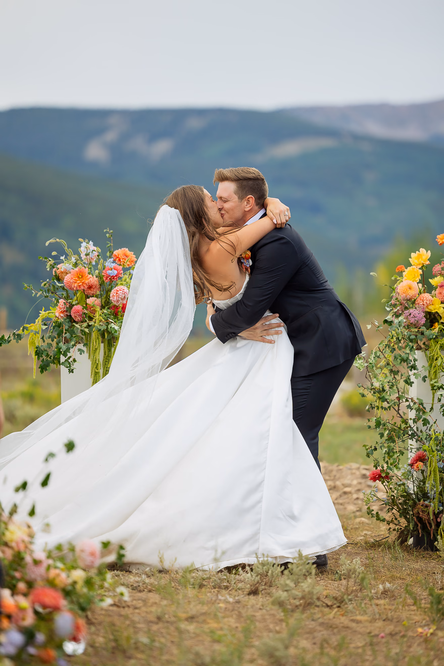 Crested Butte Wedding Ceremony Altar Kiss