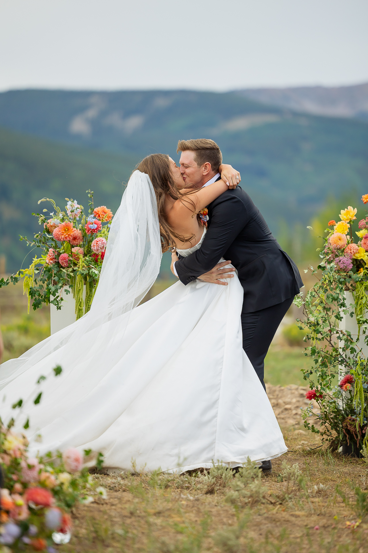 Crested Butte Wedding Ceremony Altar Kiss